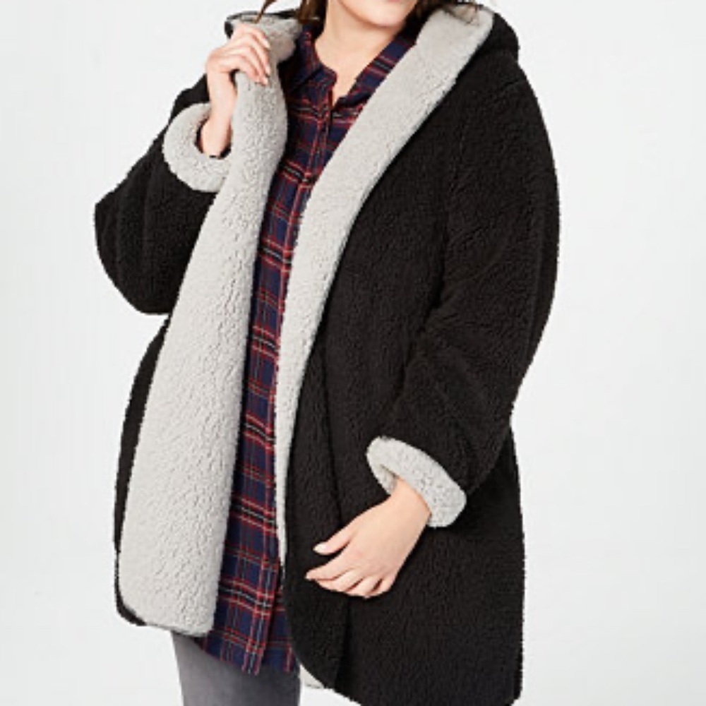 Urban Outfitters Reversible Black/Grey Teddy Sherpa Hoodie House Coat Robe sz. M